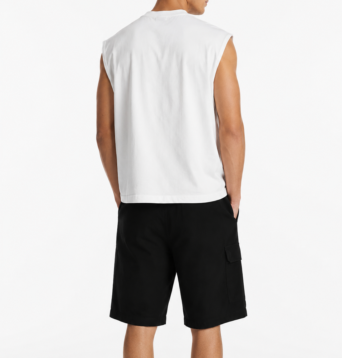 PM OVERSIZE NO SLEEVE T-SHIRT "WHITE''