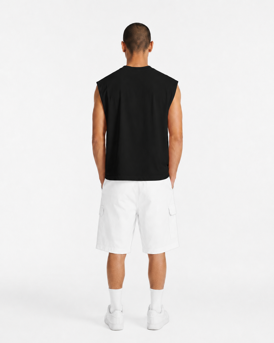 PM OVERSIZE NO SLEEVE T-SHIRT "BLACK''