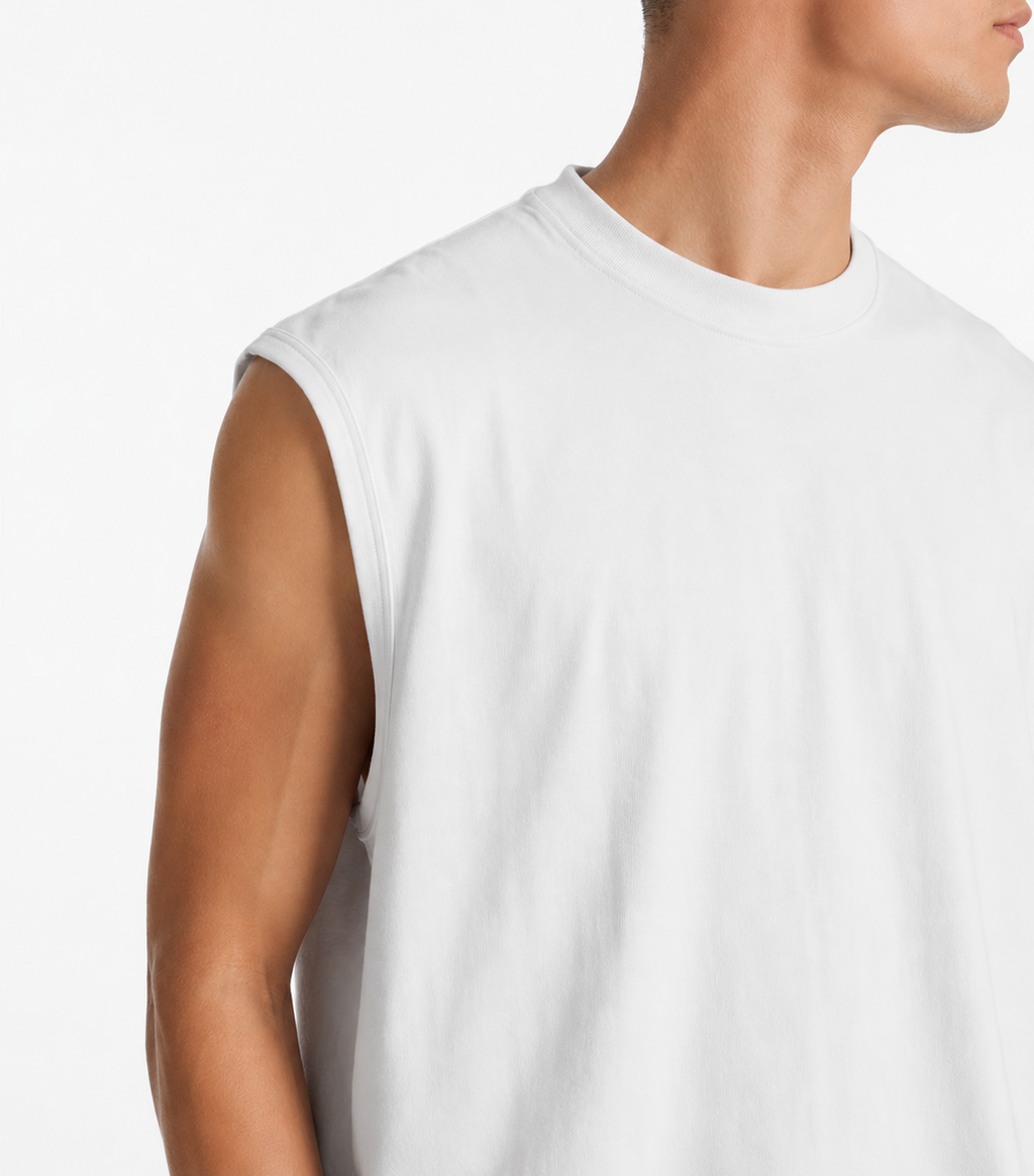 PM OVERSIZE NO SLEEVE T-SHIRT "WHITE''