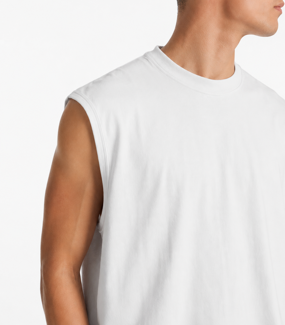 PM OVERSIZE NO SLEEVE T-SHIRT "WHITE''