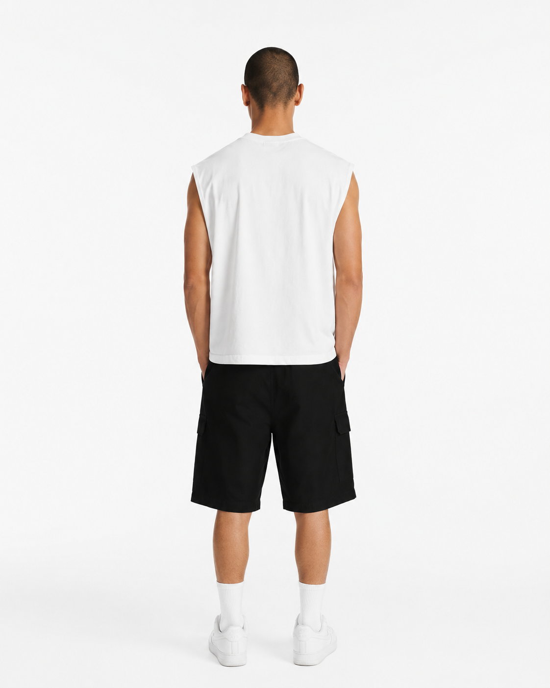 PM OVERSIZE NO SLEEVE T-SHIRT "WHITE''