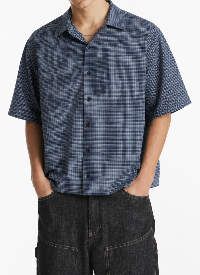 PM POLO OVERSIZE CHECKES ''BLUE''