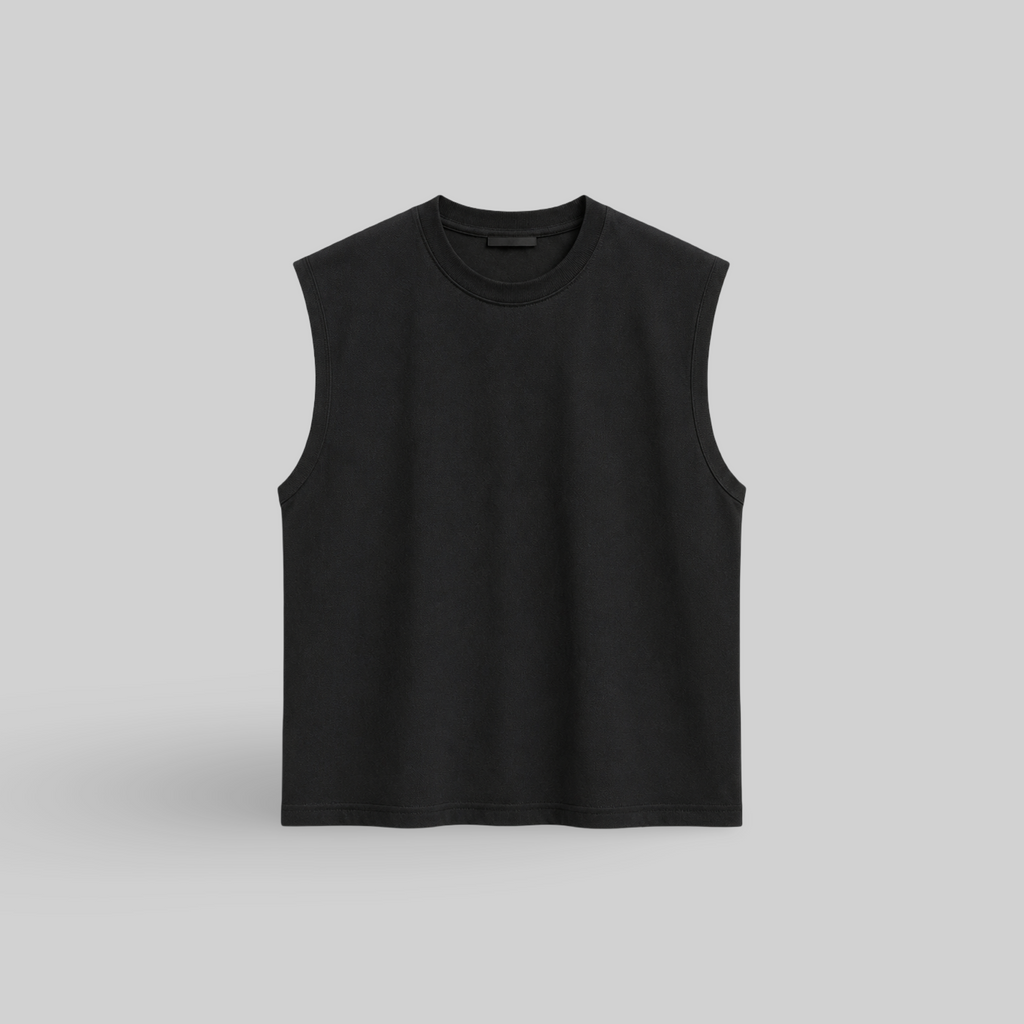 PM OVERSIZE NO SLEEVE T-SHIRT "BLACK''